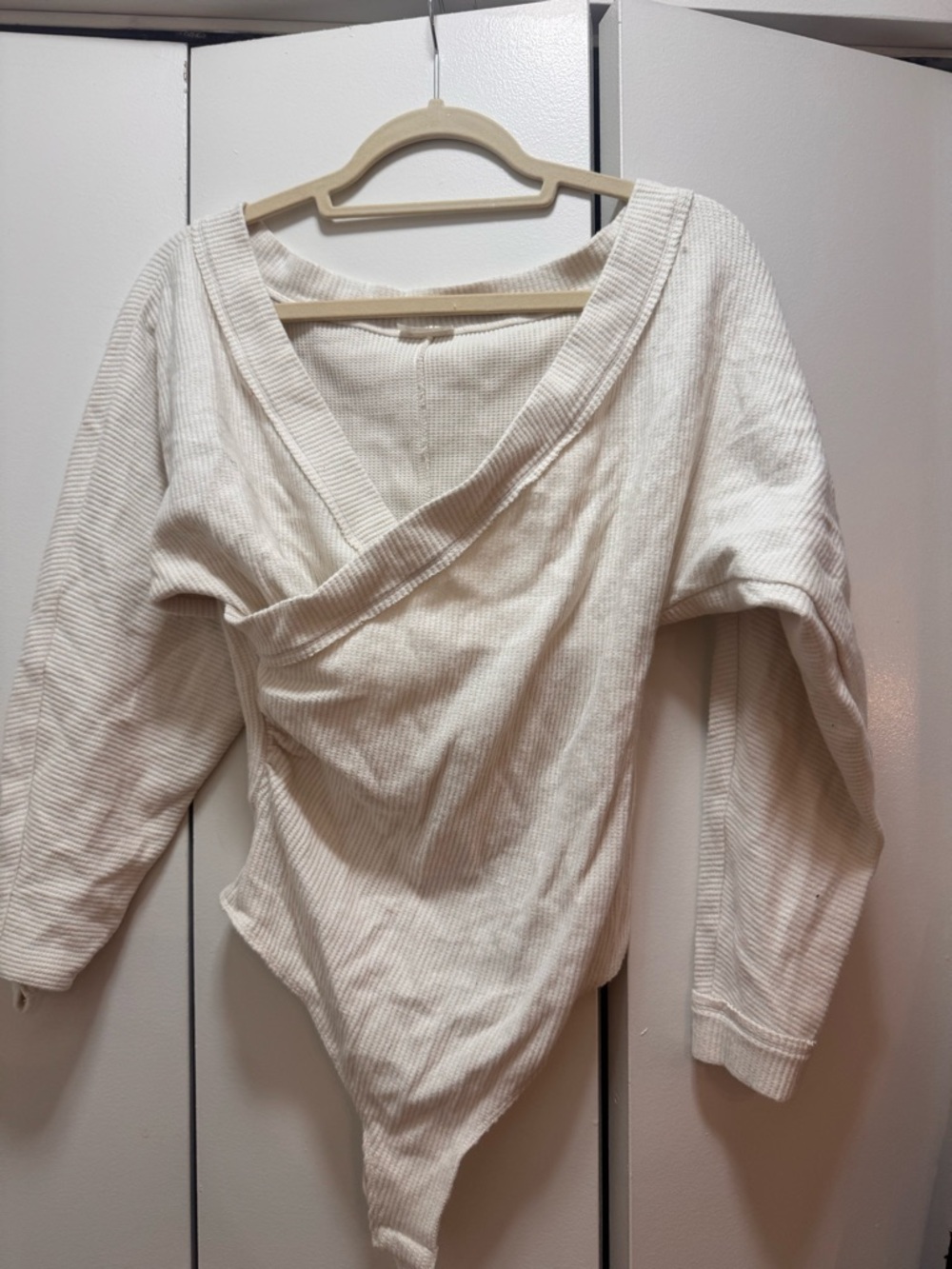 Never worn Cream Ribbed Wrap-Front Sweater Bodysuit